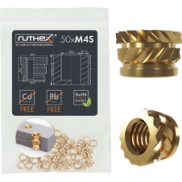 RUTHEX RX-M4SX4,0 - Impresión 3D, inserciones de rosca, M4x4 (corto), 50 piez