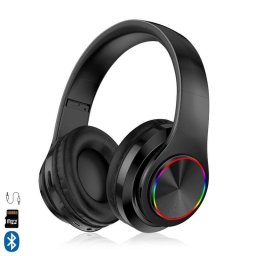 Auriculares Dam Electronics B39uv inalámbricos Bluetooth 5.0 con luces RGB y lector Micro SD negros