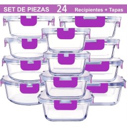Recipientes De Cristal Para Alimentos - 24 Piezas (12 Recipientes Y 12 Tapas) - Apto Lavavajillas