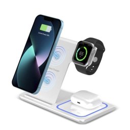 Base de carga inalámbrica plegable 3 en 1 Dam Electronics Qi 15W Apple Watch luz azul
