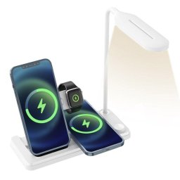 Cargador inalámbrico 4 en 1 Dam Electronics Qi 15W Apple Watch auriculares lámpara LED