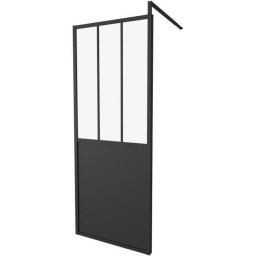 Gelco Panel Ducha Fijo Industrial 80x200 Cm Negro Mate Con Vidrio Transparente 5 Mm, Marco Aluminio, Ancho Ajustable 77,75-79,25 Cm Y Barra Reforzable 80-105 Cm