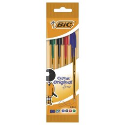 Bic Cristal Original Fine Pack 4 Bolígrafos Punta Fina 0.8mm Colores Surtidos