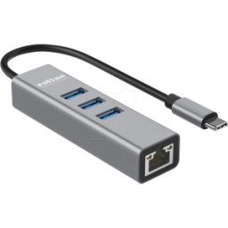 ROLINE 12021127 - Tarjeta de red, USB tipo C, convertidor Gigabit Ethernet + hub 3