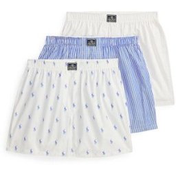 Ralph Lauren Boxershorts Paquete de 3 blanco / rayas azules azul M