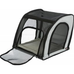 Transportín para coche TRIXIE 13174 acolchado, carga frontal y lateral, negro y gris