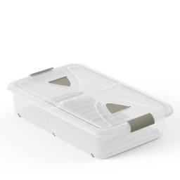 Caja De Almacenaje De Plástico Transparente Con Ruedas Y Tapa, Capacidad 60 L, Medidas: 80x50x18 Cm