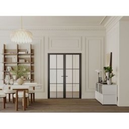 Unique Bloque de puerta doble reversible de aluminio y vidrio templado - Alt. 204 x An. 2 x 73 cm - Negro -SEROTO