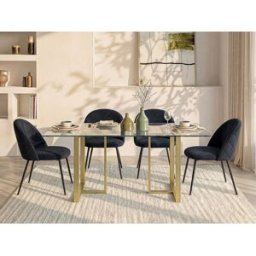 Unique Mesa de comedor para 6 personas de vidrio templado y acero inoxidable - Transparente y dorada - NILESA II de Pascal Morabito