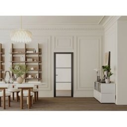 Unique Bloque de puerta reversible de aluminio y vidrio templado - Alt. 204 x An. 73 cm - Negro - MASERU