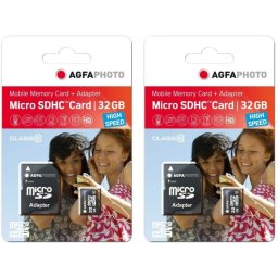 Agfaphoto Pack de 2 Tarjetas De Memoria MicroSDHC 32GB Clase 10 con Adaptador