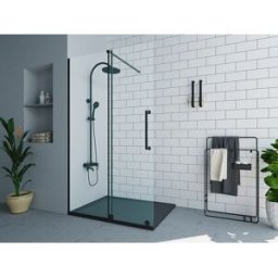 Unique Mampara de ducha italiana con puerta corredera de metal negro mate estilo industrial - 120 x 200 cm - YOREM
