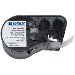 Brady MC-1500-427 Cinta de vinilo laminado negro sobre blanco / transparente 38,1 mm x 7,62 m x 12,7 mm