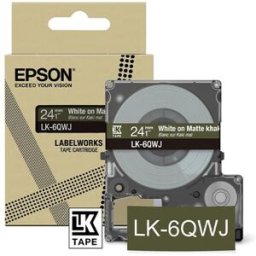 Epson LK-6QWJ cinta mate blanca sobre caqui 24mm