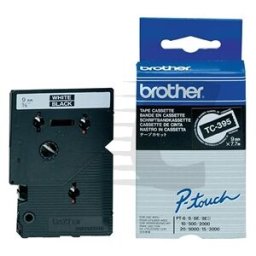 Brother TC-395 Cinta blanco sobre negro 9 mm