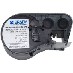 Brady MC1-1000-595-CL-WT cinta de vinilo blanco sobre transparente 25,4 mm x 6,1 m