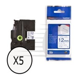 Brother TZe-FA3 cinta para la ropa 12mm texto azul sobre blanco (3M) (Pack 5 Unidades)