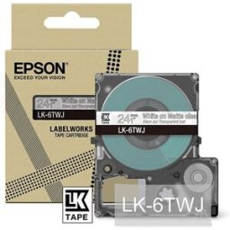 Epson LK-6TWJ cinta mate blanca sobre transparente 24mm