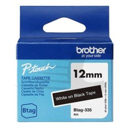 Brother Btag-335 cinta no laminada blanco sobre negro 12 mm