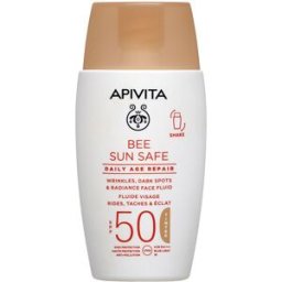 Apivita Bee Sun Safe fluido facial, reparación antiedad diaria con color SPF50 50 ml