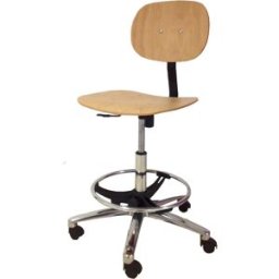 Taburete de madera Kinefis Élite: Con respaldo, aro reposapiés y altura alta de 55 - 80 cm