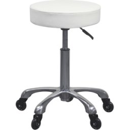 Taburete Silent Fast sin respaldo y altura regulable mediante pistón de gas: Asiento plano y circular, base cromada con cinco ruedas silenciosas (Beige y Blanco)