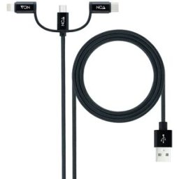 Nanocable Cable USB 3 em 1 USB-A para 1x USB-C + 1x Micro-USB + 1x Lightning 1 M Negro