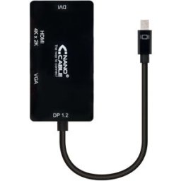 Nanocable Adaptador Mini DisplayPort M para HDMI F / VGA F / DVI F 4K 15 CM Negro