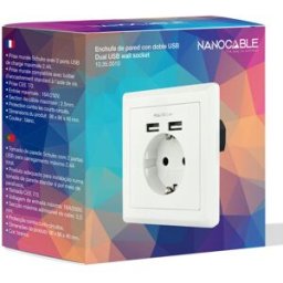 Nanocable Tomas de PaRed Schuko c/ 2x USB-A (2.4A) Blanco