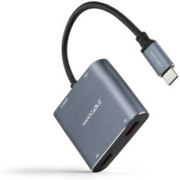 Nanocable Adaptador USB-C > 2xHDMI + USB2.0 + USB-C (PD60W) Compatible con Thunderbolt 3