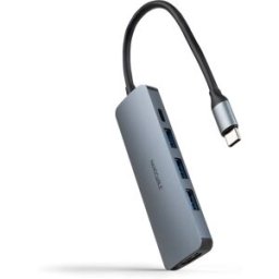 Nanocable Hub USB-C 3xUSB-A+USB-C CARGA+HDMI, Gris 18 CM