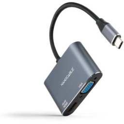 Nanocable Adaptador USB-C > HDMI + VGA 15CM Gris Compatible con Thunderbolt 3