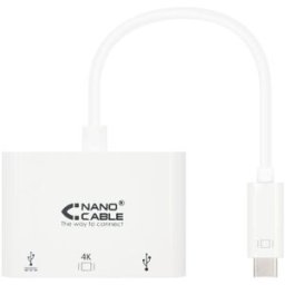 Nanocable Adaptador USB-C M para HDMI F / USB A / USB-C 15 CM Blanco