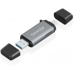Aisens Lector De Tarjetas SD, Micro SD, MMC, Rs-MMC, MMC Micro, USB-A y USB-C, Gris
