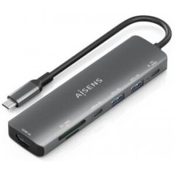 Aisens USB-C Dock 7 en 1, USB-C A, 1x HDMI, 2x USB-A, 1x USB-C, 1x USB-C PD 100W, 1x SD, 1x MicroSD,