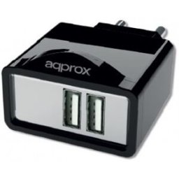 Approx APPUATS CARGADOR PARED - 5V/2.1A - 2xUSB - 6 CONECTORES - FUNCION SOPORTE - NEGRO