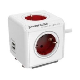PowerCube DuoUSB - Ladrón Multiple y alargador con 4 enchufes - Rojo, Blanco
