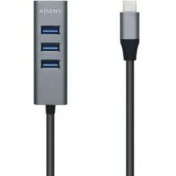 Aisens Hub USB 3.1 USB-C, USB-C/M - 4x Tipo A/H - 15 cm - Gris