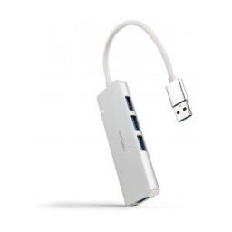 Nanocable Hub USB-A 3.0. a 4xUSB3.0, USB-A/M-USB 3.0/H, Aluminio, Color Plata, 18 cm