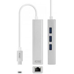 Nanocable Conversor USB-C a Ethernet Gigabit + 3xUSB 3.0, Plata, 15 cm