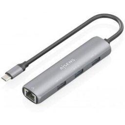 Aisens Dock USB-C A Ethernet Gigabit + Hub 3xUSB-A, Gris, 15cm