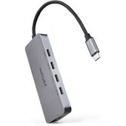 Nanocable Hub USB-C macho a 4 x USB-C hembra + USB-C PD 100W, Aluminio 10 cm, Gris