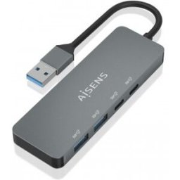 Aisens Hub USB 3.2 Gen2 10G USB-A, USB-A/M-2xUSB-C/H-2xUSB-A/H, Gris, 15cm