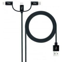 Nanocable Cable USB 3 en 1 Carga/Datos USB-A a USB-C/Micro USB/Lightning 1 m, Negro