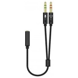 Aisens Cable Adaptador Audio Jack 3.5 4pines/H-2xjack 3.5 3pines/M, Negro, 25cm