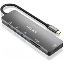 Aisens USB-C Dock 6 EN 1, USB-C a 1xHDMI, 2xUSB-A, 1xUSB-C PD 100W, 1xSD, 1xMicro SD, Gris, 15cm