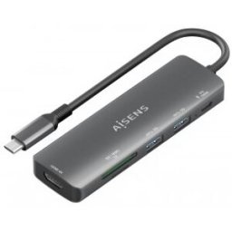 Aisens USB-C Dock 6 en 1, USB-C A, 1x HDMI, 2x USB-A, 1x USB-C PD 100W, 1x SD, 1x MicroSD, Gris, 15c