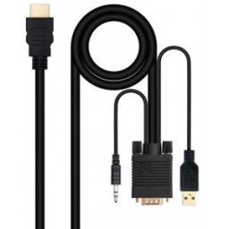Nanocable Cable Conversor HDMI a VGA+Audio+USB, 1.8 m, Negro
