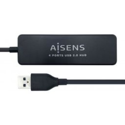 Aisens Hub USB 2.0, Tipo A/M - 4 x Tipo A/H, Negro, 30 cm
