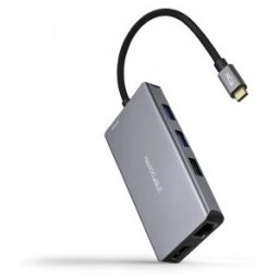 Nanocable HUB USB-C 9 en 1, Conversor USB-C a 3 x USB-A + 2 x HDMI + RJ45 + TF + SD + USB-C PD 100W,